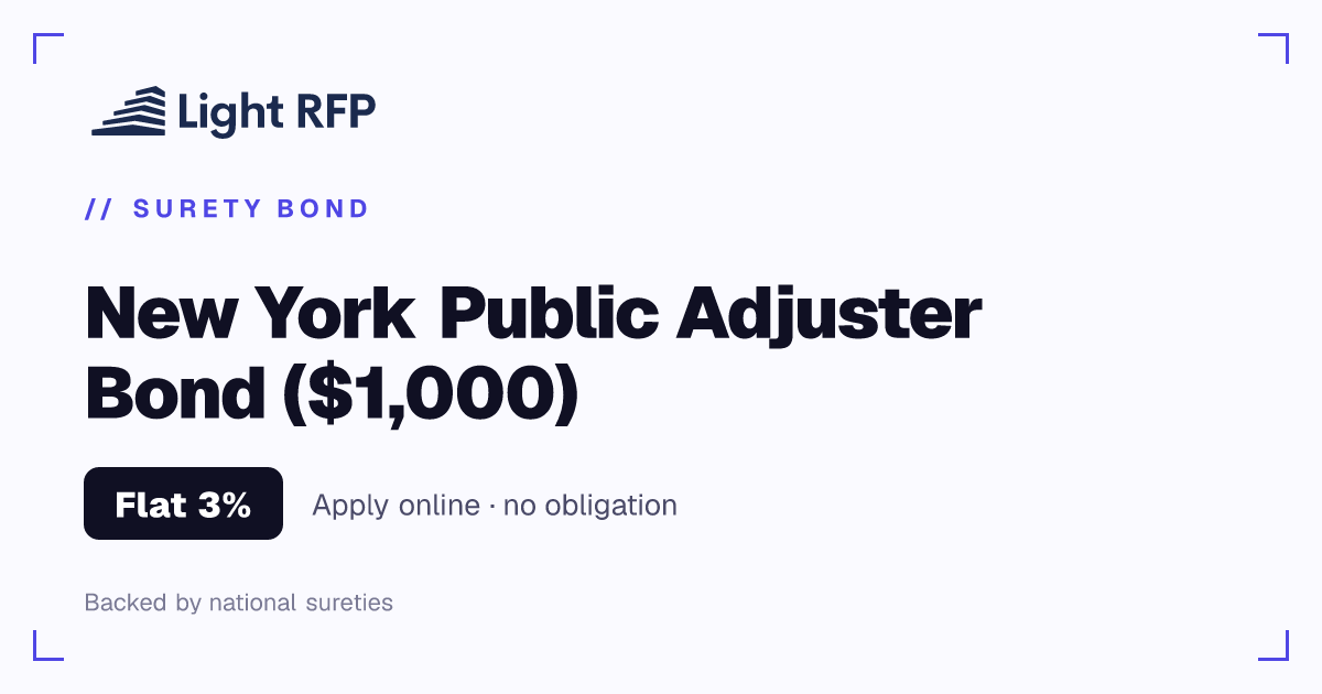 New York Public Adjuster Bond ($1,000) — $100 Flat